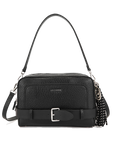 La Carrie Belty borsa donna nera effetto rettile con fibbia e frange