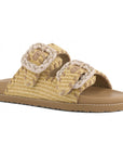 Coral Blue - Sandali in Raffia Beige Doppia Fascia Fibbie Gioiello