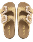 Coral Blue - Sandali in Raffia Beige Doppia Fascia Fibbie Gioiello
