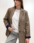 NICE THINGS -Blazer Tartan Imbottito con Collo Sciarpa