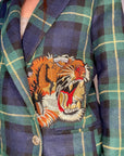 Meme road - Giacca Tartan con Ricamo Tigre