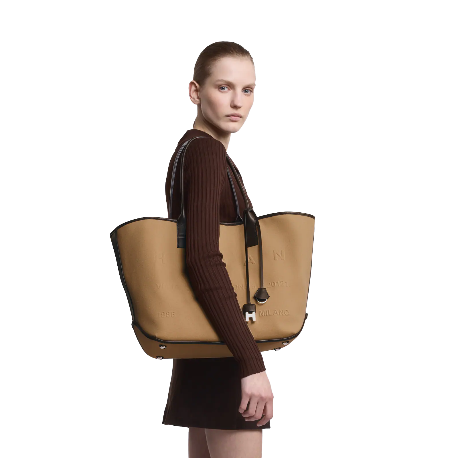 Hogan - Borsa Script Media Tessuto Beige