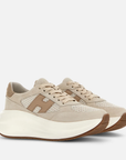 sneakers hogan donna suede mesh beige dettaglio h laterale
