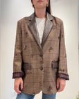 Meme Road – Blazer Donna Principe di Galles Beige con Paillettes