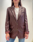 Meme Road – Blazer Donna Bordeaux Effetto Pelle Lucida