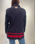Meme Road – Blazer Donna Oversize Gessato Blu con Patch