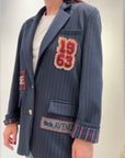 Meme Road – Blazer Donna Oversize Gessato Blu con Patch