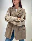Le Streghe – Blazer Donna Oversize Multimateriale Beige e Marrone