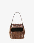Kurt Geiger Small Oxford Fringe Borsa Donna in Pelle Marrone e Nera con Frange Animalier
