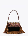 Kurt Geiger Small Oxford Fringe Borsa Donna in Pelle Marrone e Nera con Frange Animalier