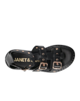 Janet & Janet - Sandali Donna in Pelle Nera con Fibbie Regolabili Borchie Oro