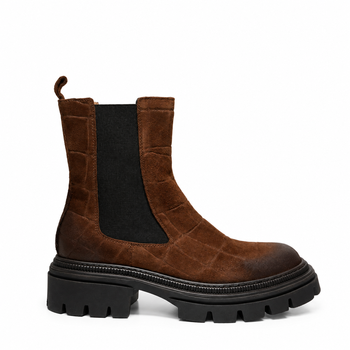 Mimmu - Stivaletto Chelsea in Camoscio Marrone con Suola Chunky