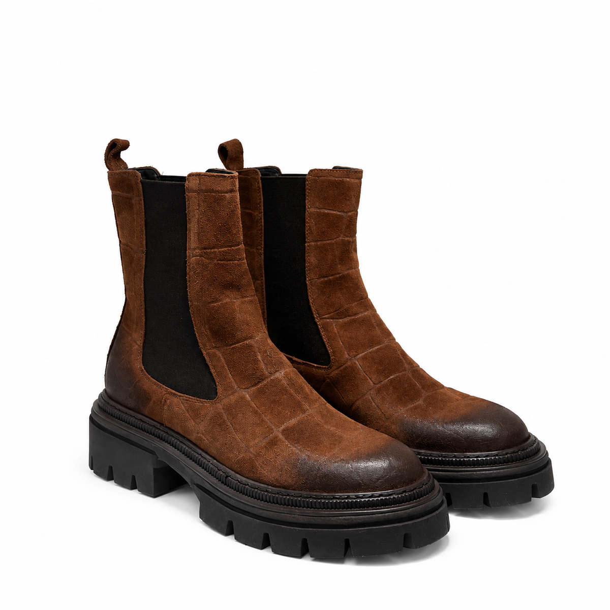 Mimmu - Stivaletto Chelsea in Camoscio Marrone con Suola Chunky