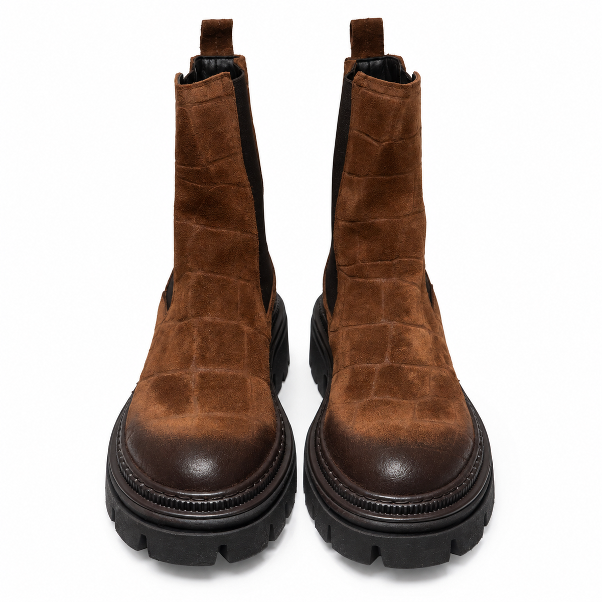 Mimmu - Stivaletto Chelsea in Camoscio Marrone con Suola Chunky