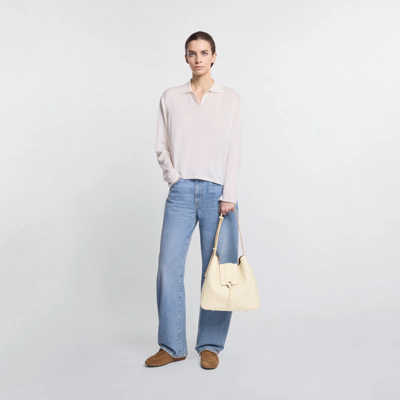 Hogan - Borsa Hobo Trend Avorio Pelle Martellata