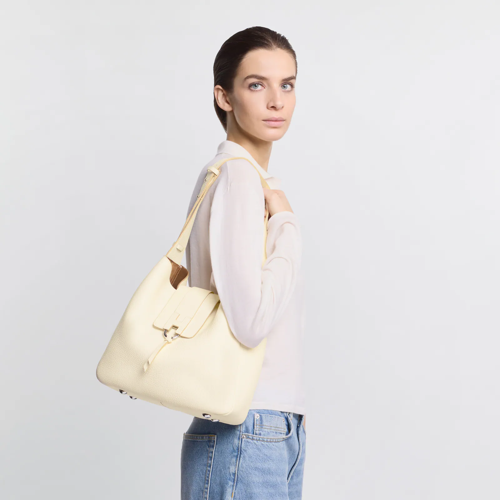 Hogan - Borsa Hobo Trend Avorio Pelle Martellata