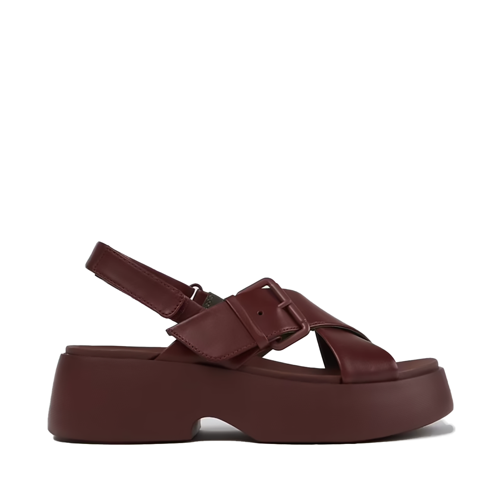 Sandali Camper Tasha donna bordeaux in pelle con platform XL EXTRALIGHT® vista laterale.