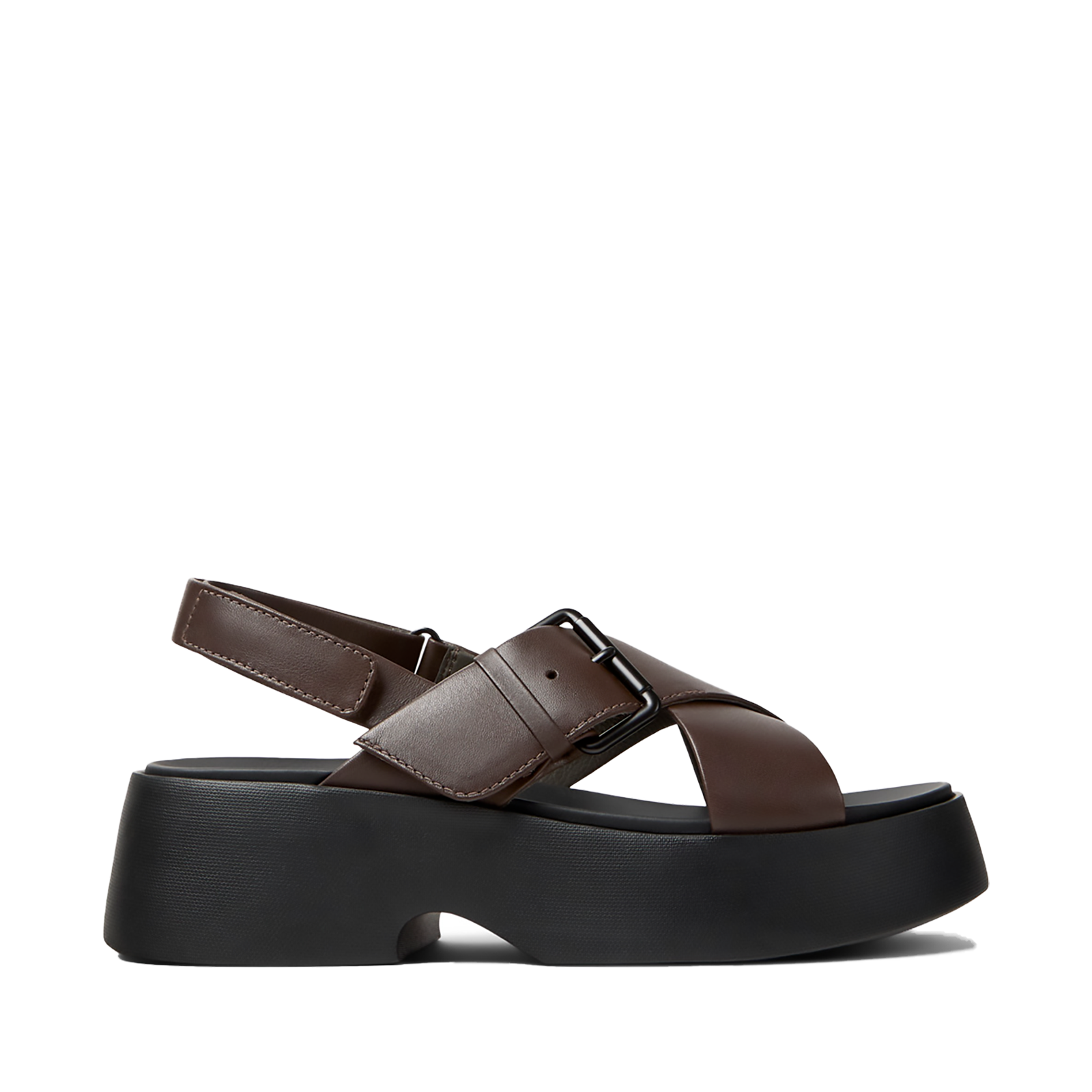 Sandali Camper Tasha donna marroni in pelle con platform nera XL EXTRALIGHT® vista laterale.