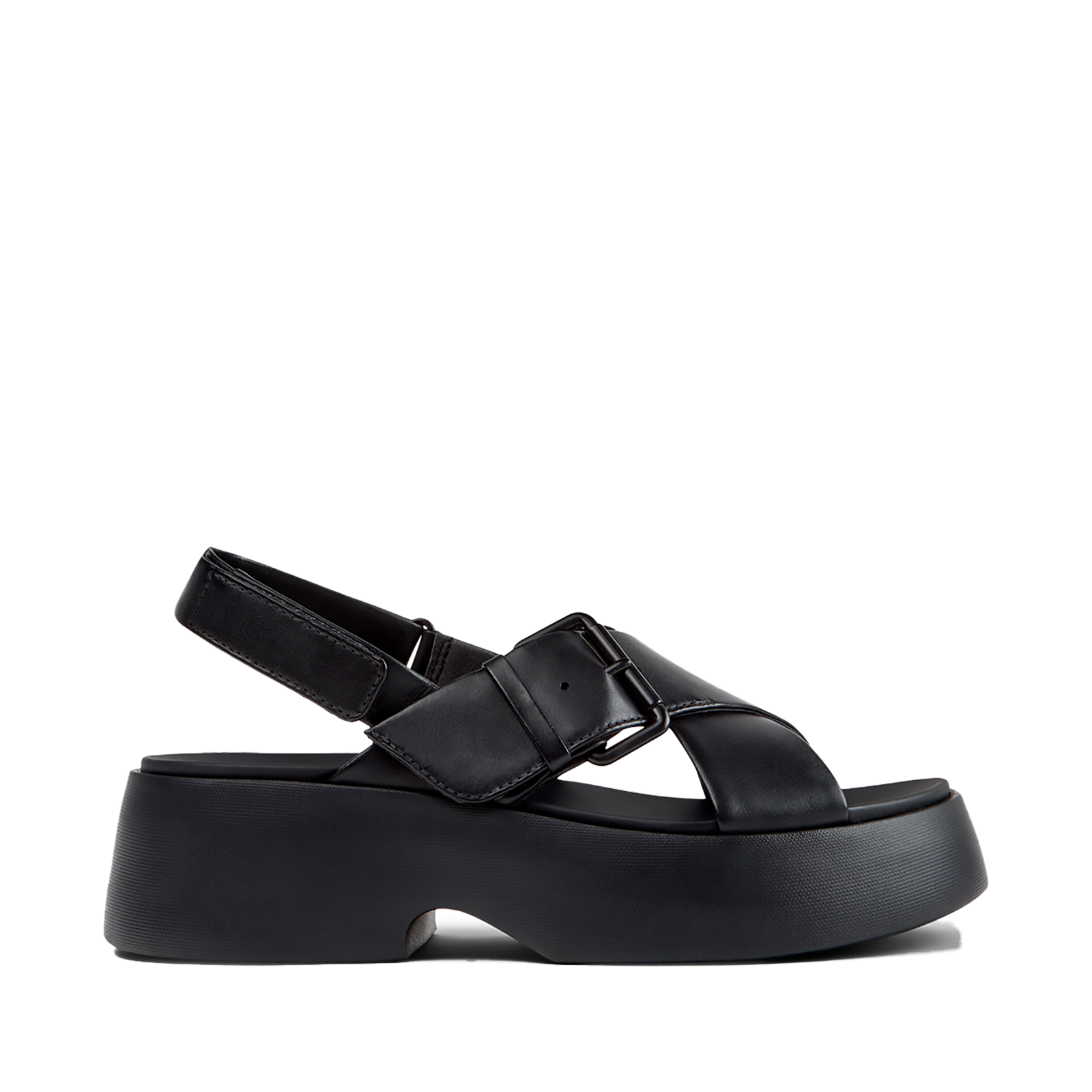 Sandali Camper Tasha donna neri in pelle con platform XL EXTRALIGHT® vista laterale.