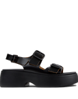 Sandali Camper Tasha donna neri in pelle con tripla fibbia regolabile e platform XL EXTRALIGHT® vista laterale.