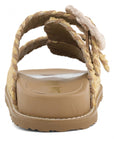 Coral Blue - Sandali in Raffia Beige Doppia Fascia Fibbie Gioiello