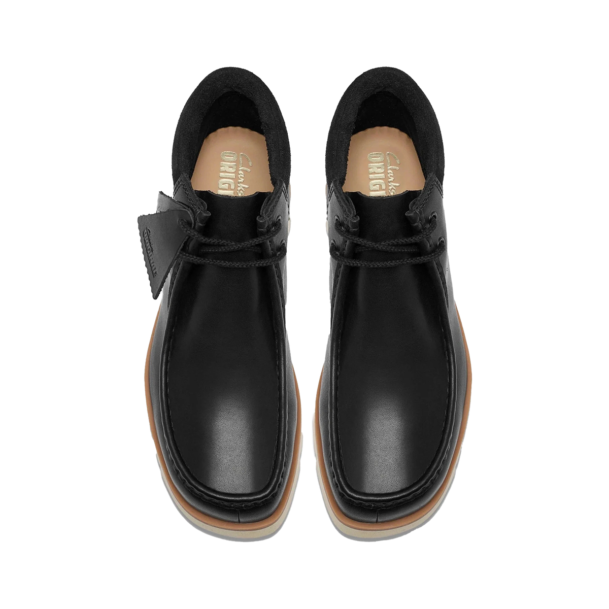 Clarks Walla Orkhon nere viste dall'alto, con lacci neri e punta a mocassino