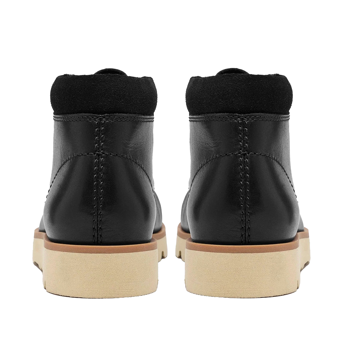 Clarks Originals Walla Orkhon uomo nere in pelle, vista posteriore con collarino scamosciato e suola crema
