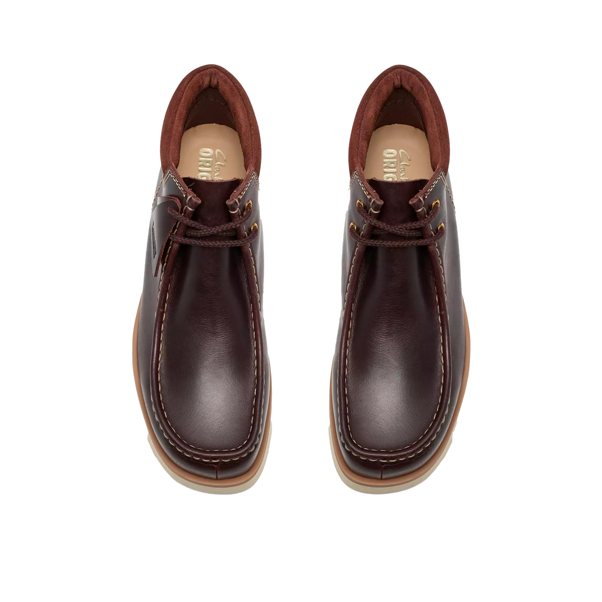 Clarks Walla Orkhon bordeaux uomo viste dall'alto, con punta a mocassino e lacci tono su tono