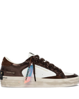 Sneakers Crime London SK8 Deluxe marroni con inserti glitter bronzo e pelle color latte