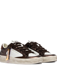 Crime London SK8 Deluxe donna in pelle marrone e latte con punta traforata e glitter