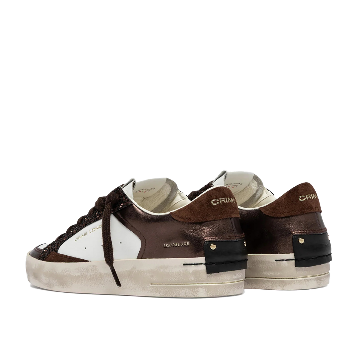Crime London SK8 Deluxe donna marrone e latte con tallone in camoscio e suola vintage