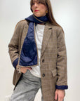 NICE THINGS -Blazer Tartan Imbottito con Collo Sciarpa