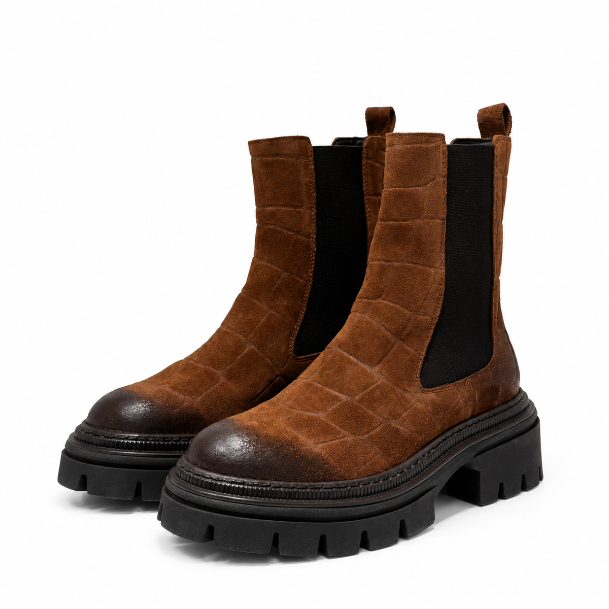 Mimmu - Stivaletto Chelsea in Camoscio Marrone con Suola Chunky