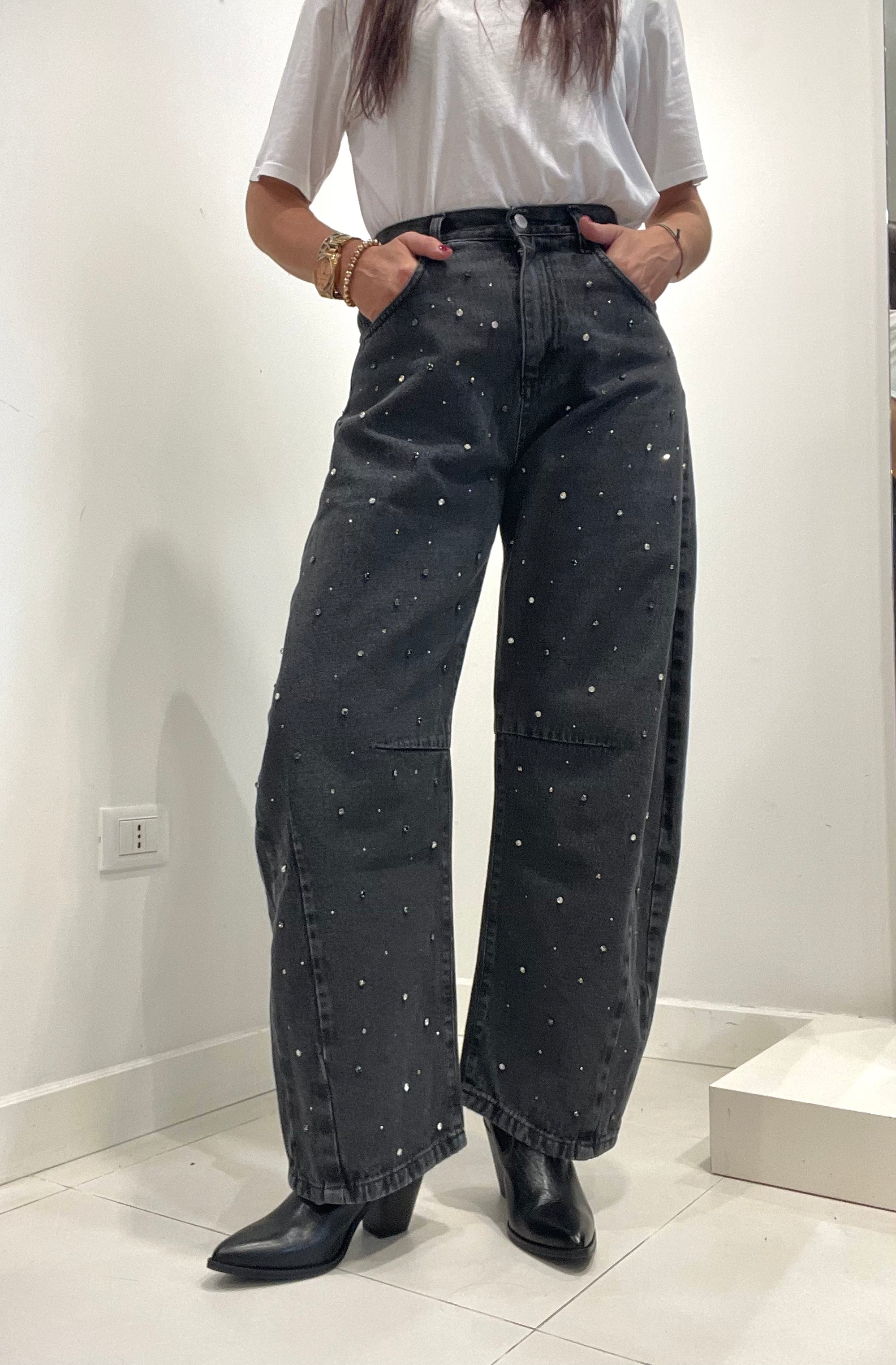 Meme Road - jeans nero con strass