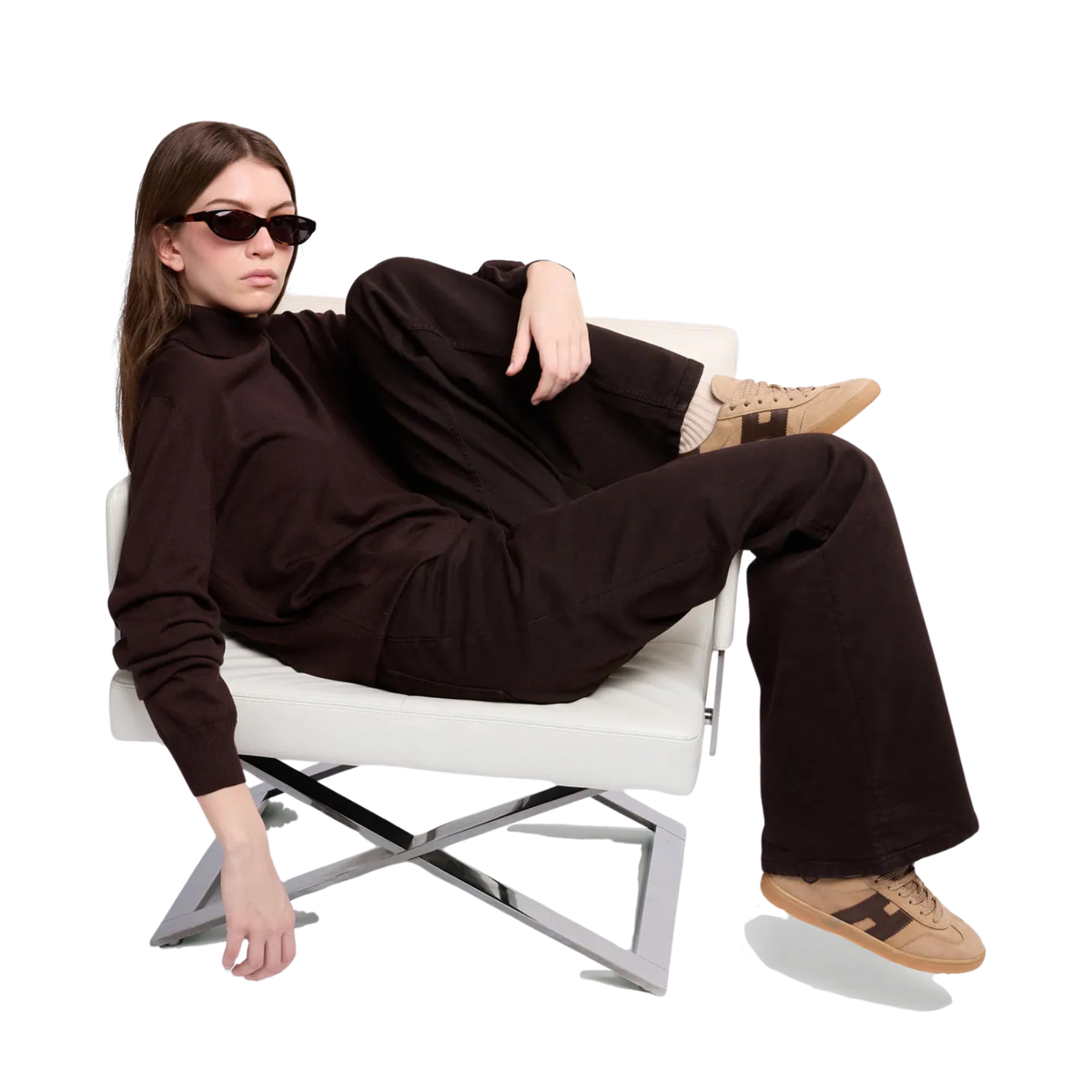 Hogan Cool H647 Sneakers Donna Beige in Nabuk e Pelle Marrone