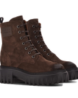 Hogan H700 Stivaletti Donna in Camoscio Marrone con Suola Chunky Nera