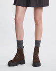 Hogan H700 Stivaletti Donna in Camoscio Marrone con Suola Chunky Nera