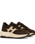 Hogan Hi-Fi Donna Sneakers in Camoscio Marrone con H Beige