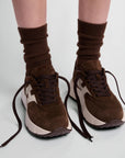 Hogan Hi-Fi Donna Sneakers in Camoscio Marrone con H Beige
