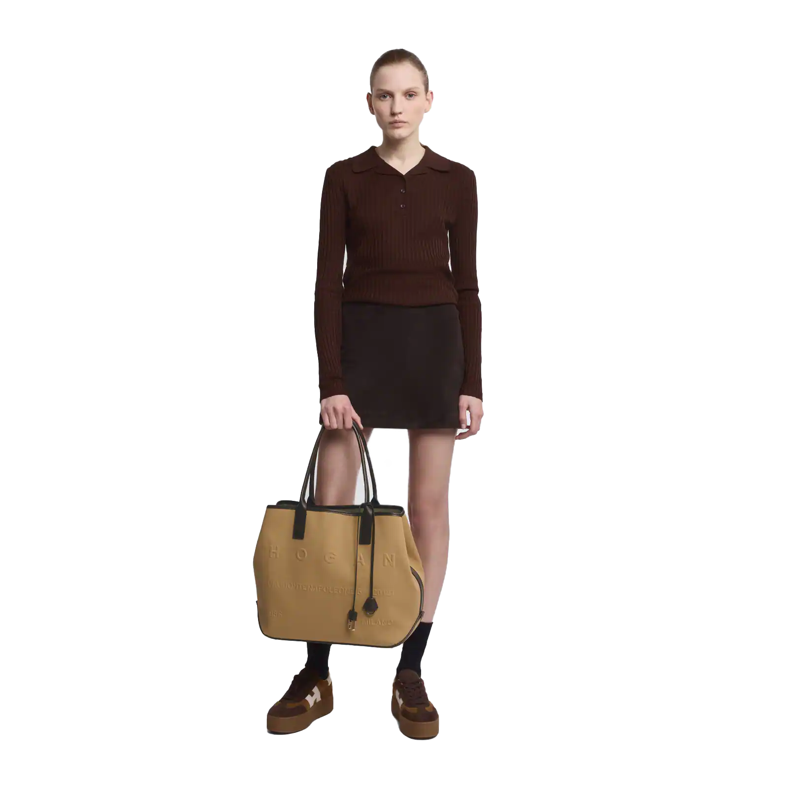 Hogan - Borsa Script Media Tessuto Beige