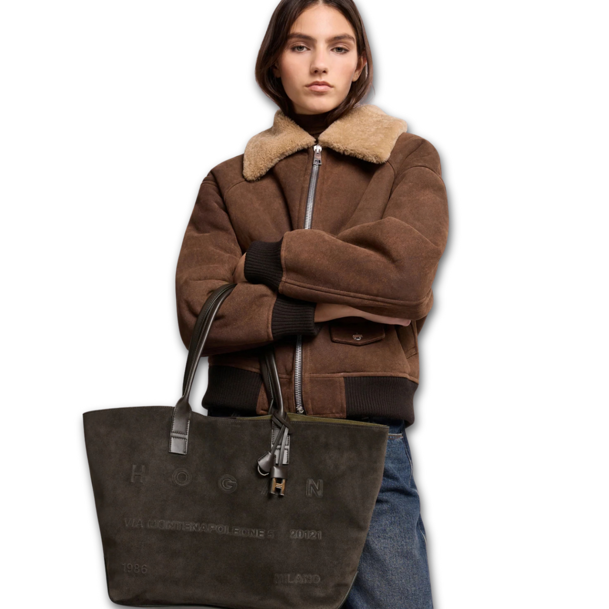 Hogan - Shopping Address Borsa Camoscio Marrone