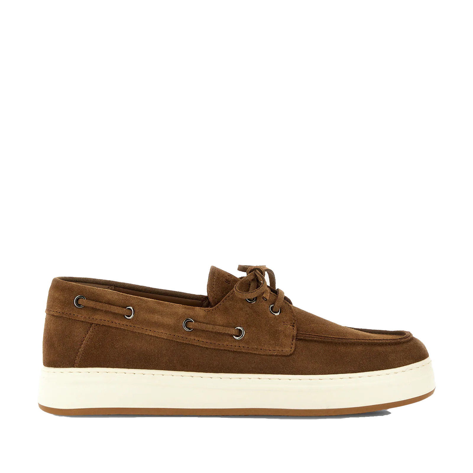 Sneakers Hogan H668 Barca uomo in pelle scamosciata color cuoio HXM6680GB60BTMS600 vista laterale.
