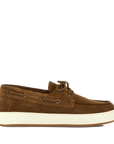 Sneakers Hogan H668 Barca uomo in pelle scamosciata color cuoio HXM6680GB60BTMS600 vista laterale.
