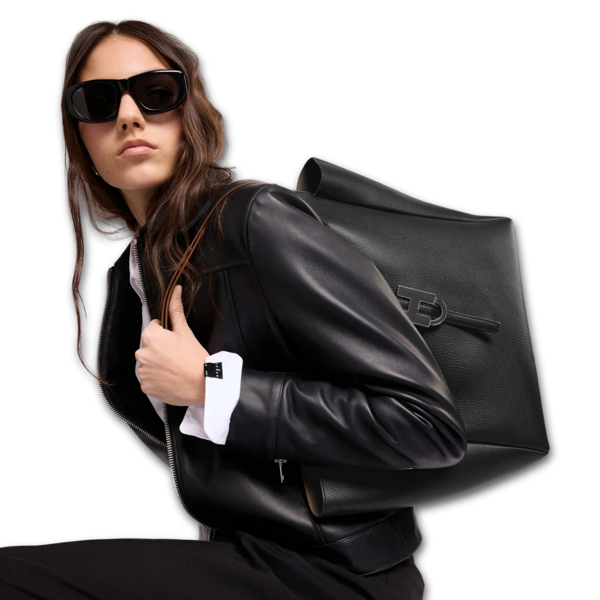 Borsa Hogan Trend nera donna indossata a mano