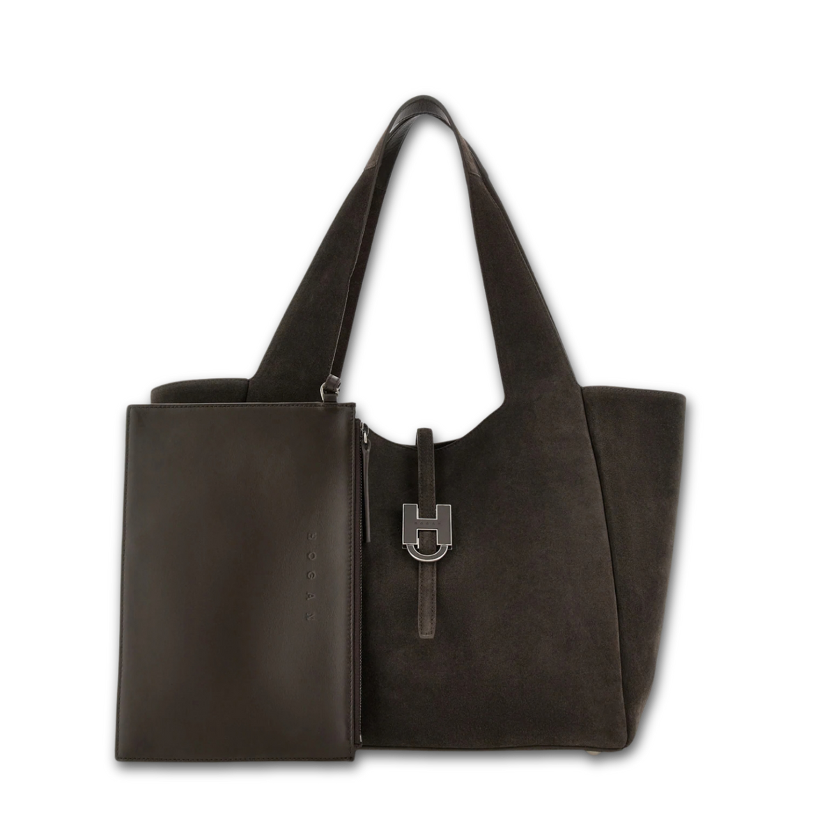 Hogan Trend borsa shopping in camoscio marrone vista frontale