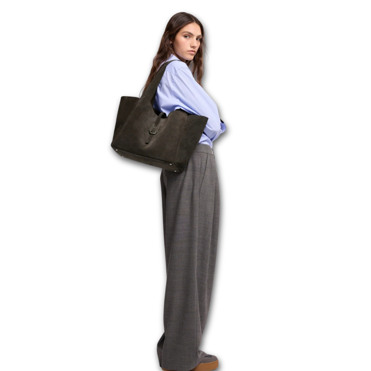 Hogan Trend shopper marrone in camoscio indossata a spalla