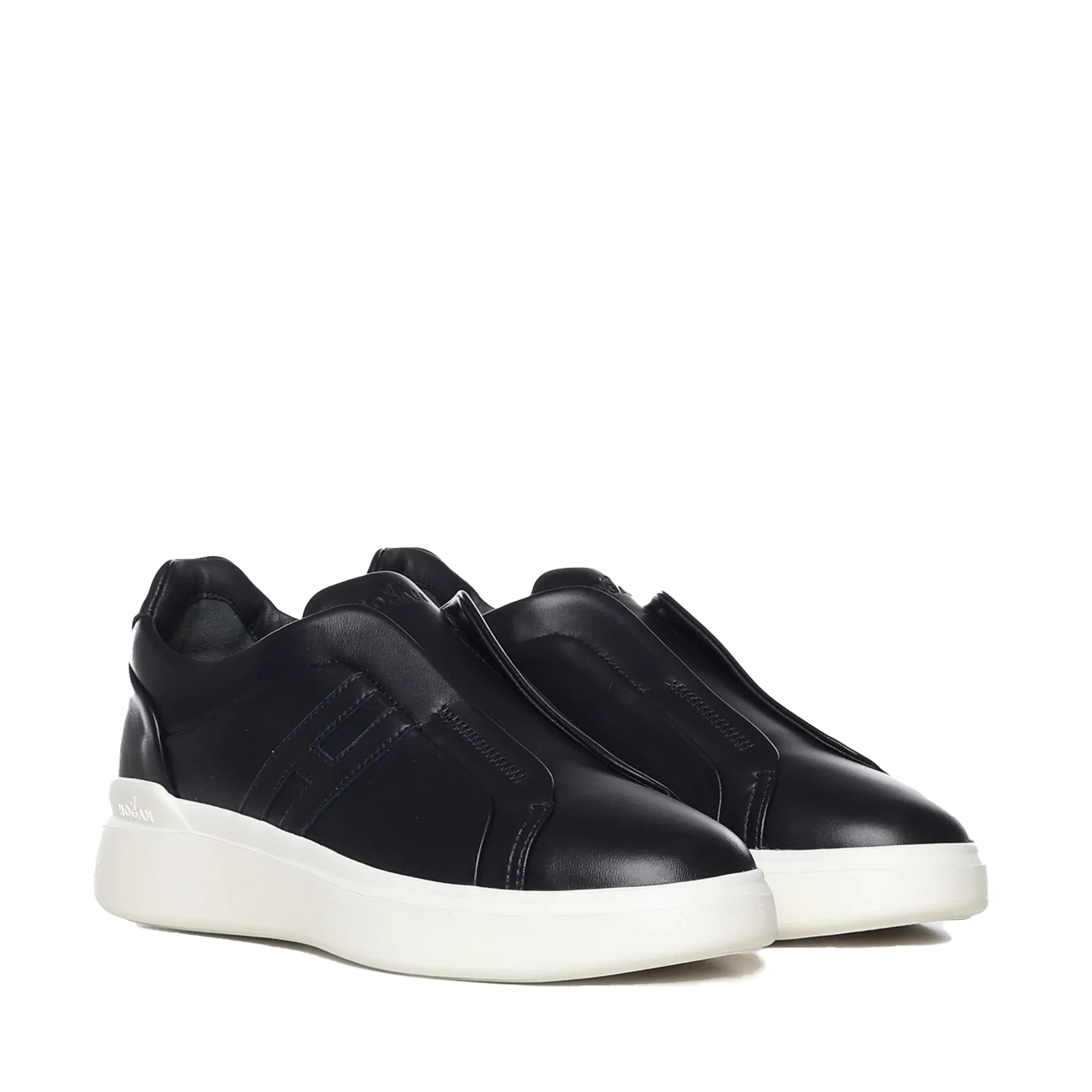 Sneakers Hogan H580 blu con H laterale tono su tono e suola oversize bianca.
