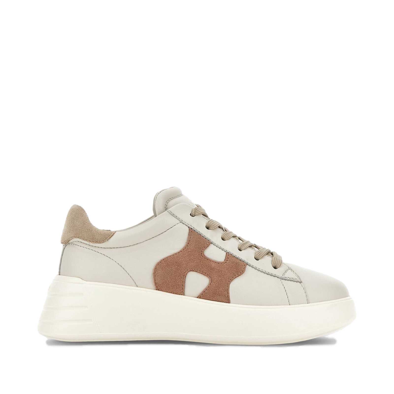 Sneakers Hogan Rebel donna avorio nude platform in pelle e suede HXW5620DN61N1M0RV8 lato esterno