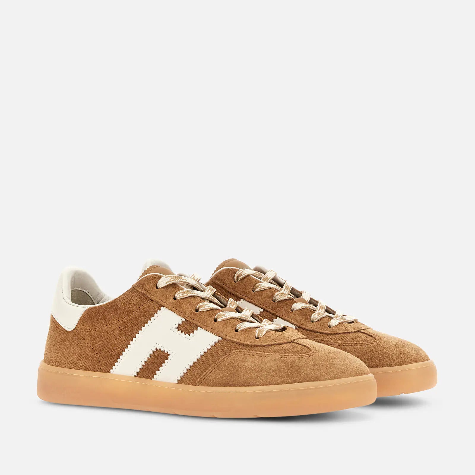 Hogan Cool uomo in pelle scamosciata cammello con H laterale bianca