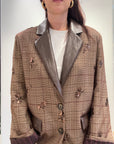 Meme Road – Blazer Donna Principe di Galles Beige con Paillettes